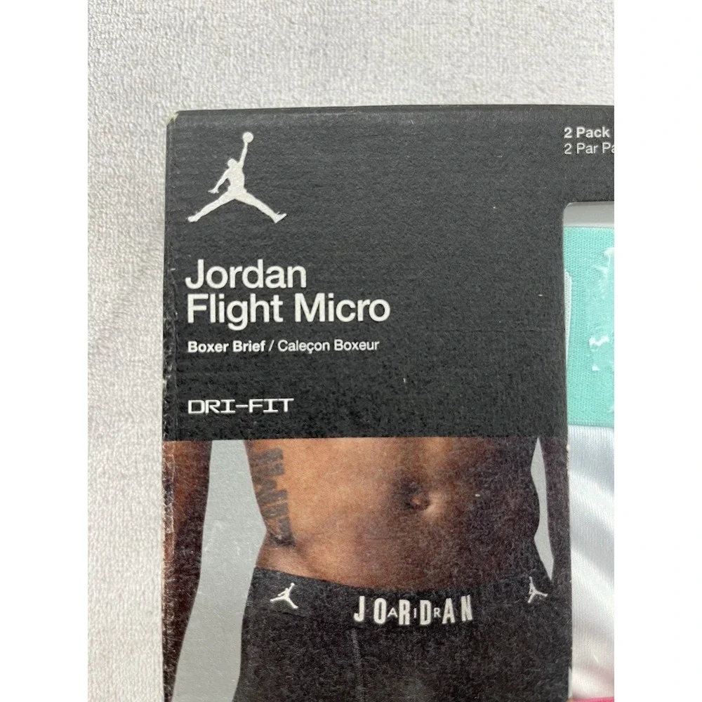 Jordan Flight Micro Boxer Briefs Men Small 28-30 Inch White Geo 2 Pack DRI-FIT